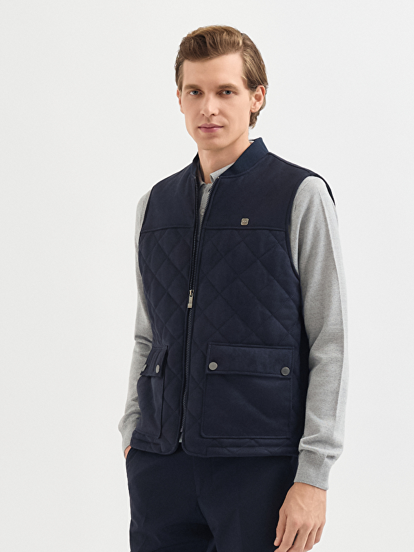 Erkek Lacivert Deri Yelek