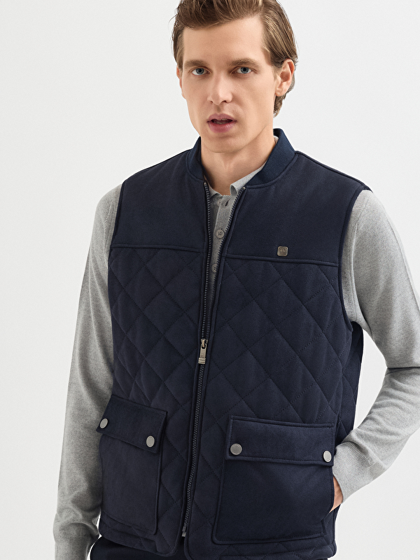 Erkek Lacivert Deri Yelek