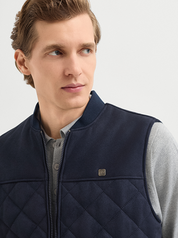 Erkek Lacivert Deri Yelek