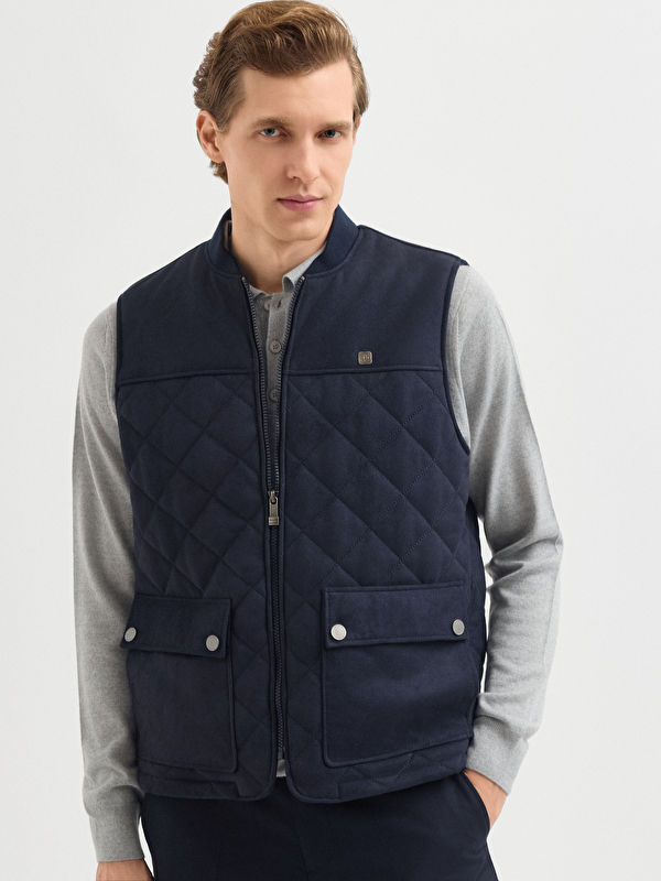 Erkek Lacivert Deri Yelek