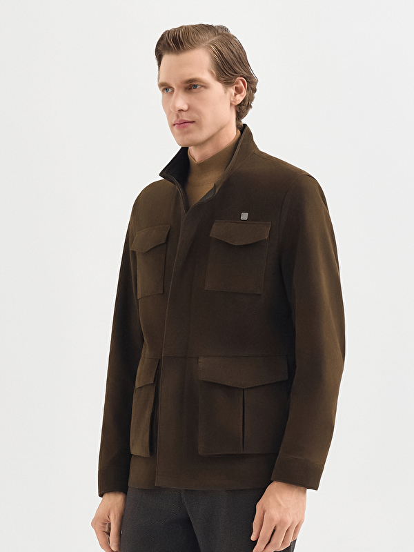 Erkek Haki Deri Mont