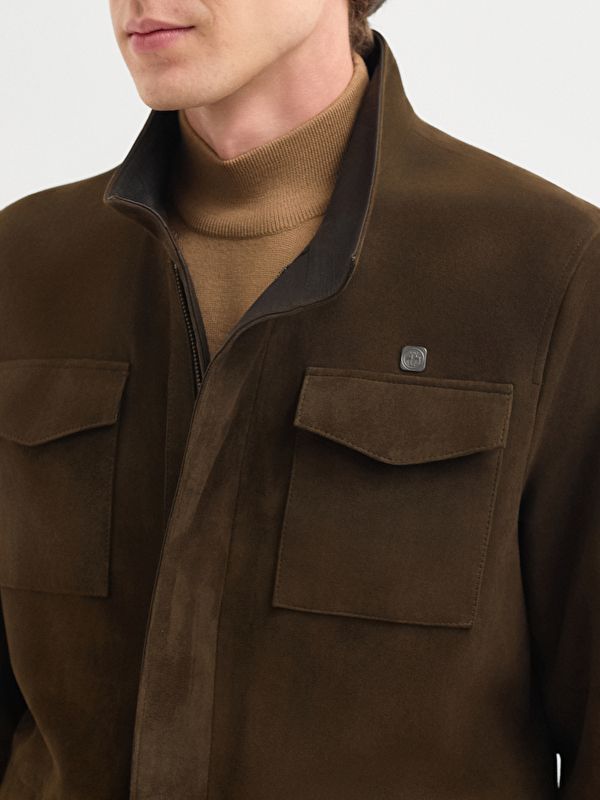 Erkek Haki Deri Mont