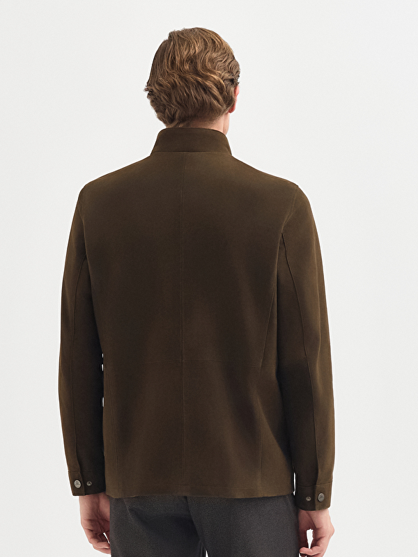 Erkek Haki Deri Mont