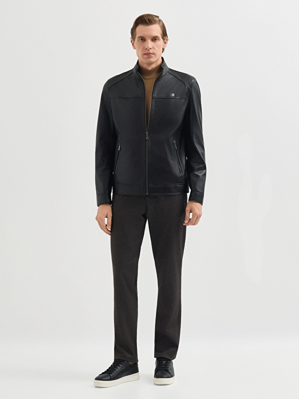 Erkek Siyah Deri Mont