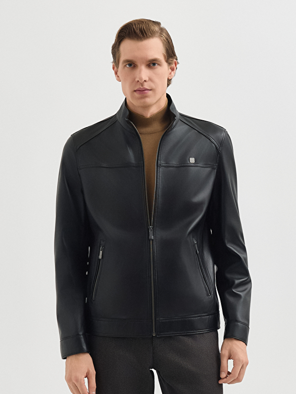 Erkek Siyah Deri Mont