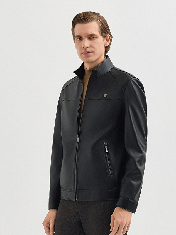 Erkek Siyah Deri Mont