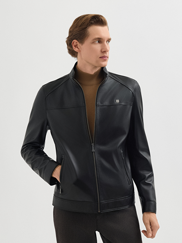 Erkek Siyah Deri Mont