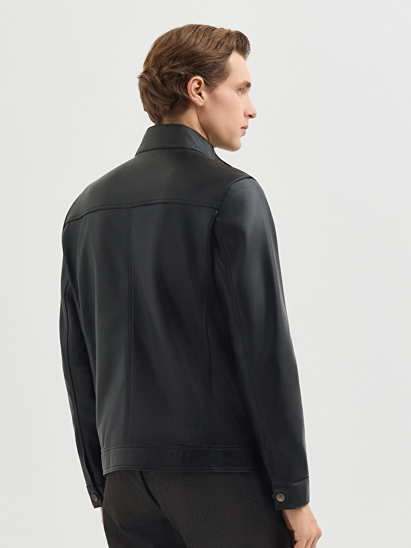 Erkek Siyah Deri Mont