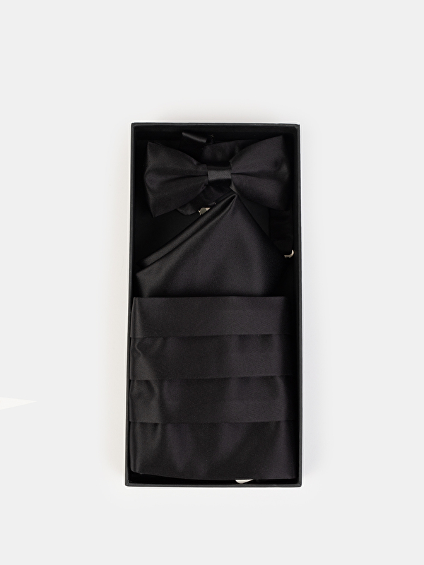 Erkek Siyah Papyon Kuşak Mendil