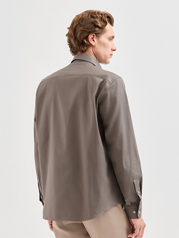 Erkek Haki %100 Pamuk Regular Fit Gömlek