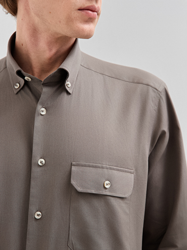 Erkek Haki %100 Pamuk Regular Fit Gömlek